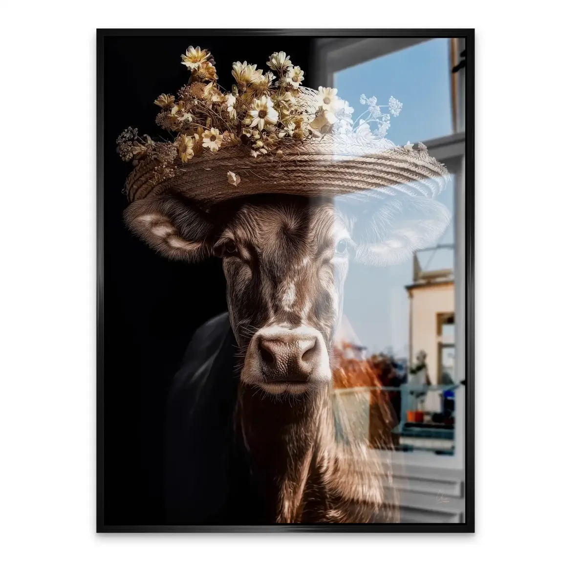 Kuh mit Strohhut Alu Gebürstet Bild