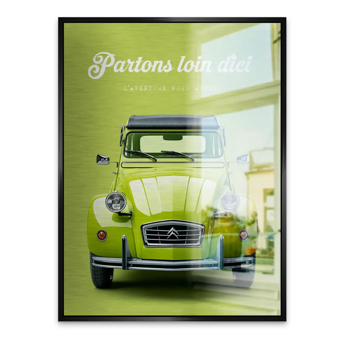Green Citroen 2CV Aluminiumbild gebürstet