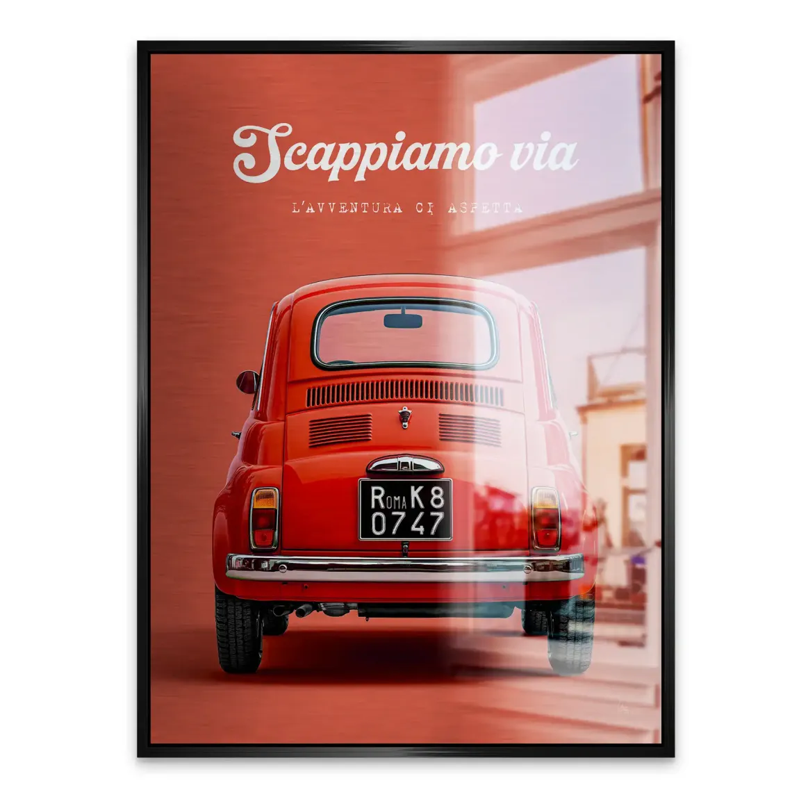 Fiat 500 Rosso Aluminiumbild gebürstet