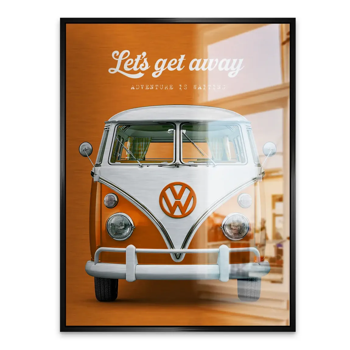 Orange VW Bulli Aluminiumbild gebürstet