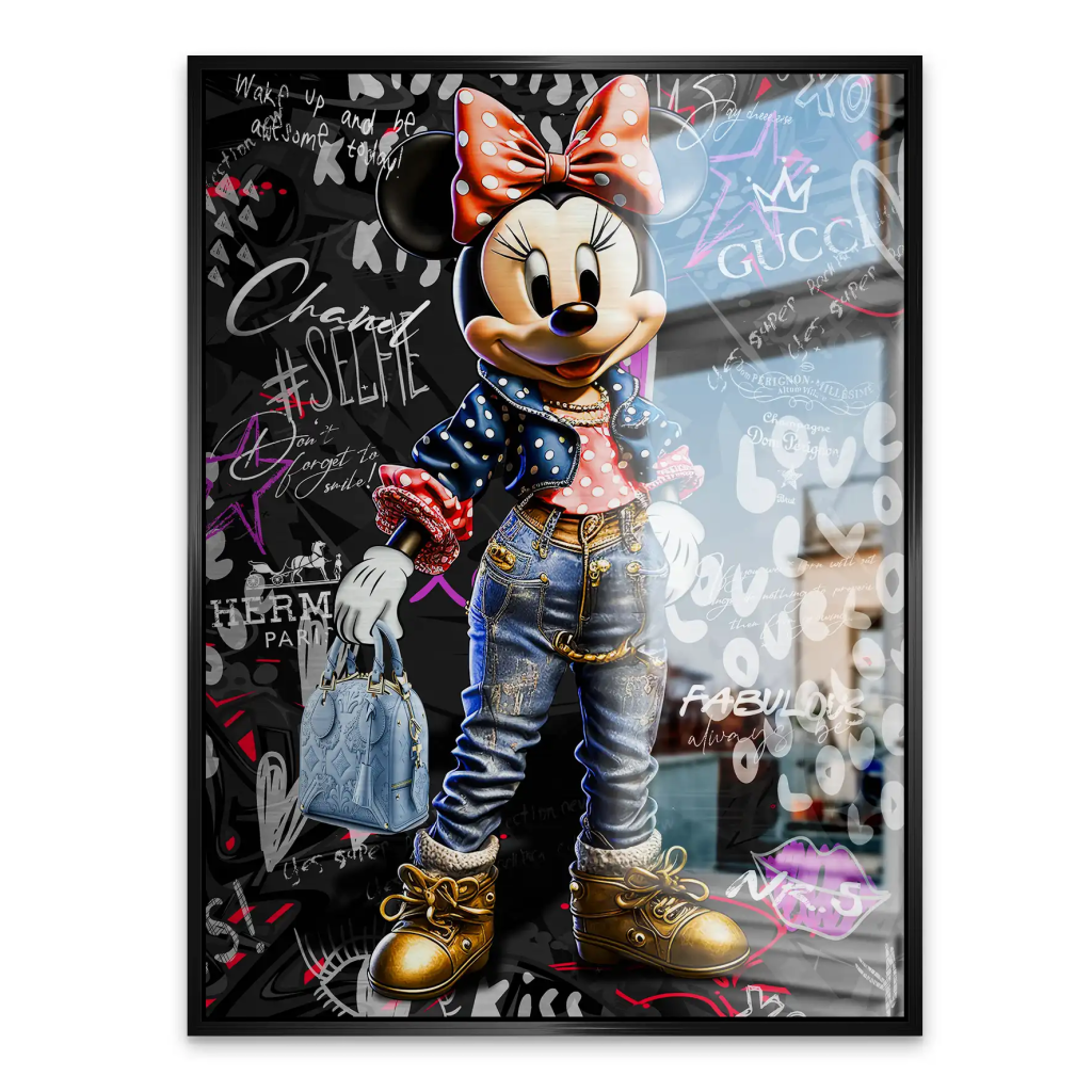 Minnie Maus Comic Street Art Alu gebürstet Bild INGALERIE