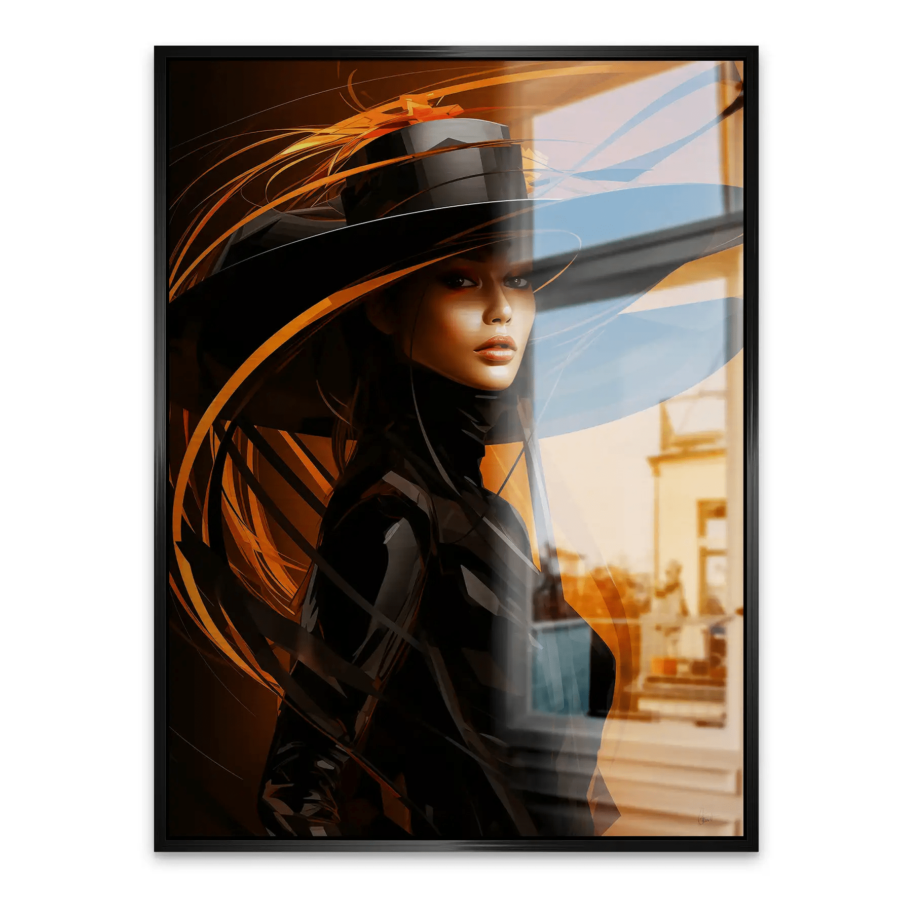 Frau mit Hut Alu Gebürstet INGALERIE