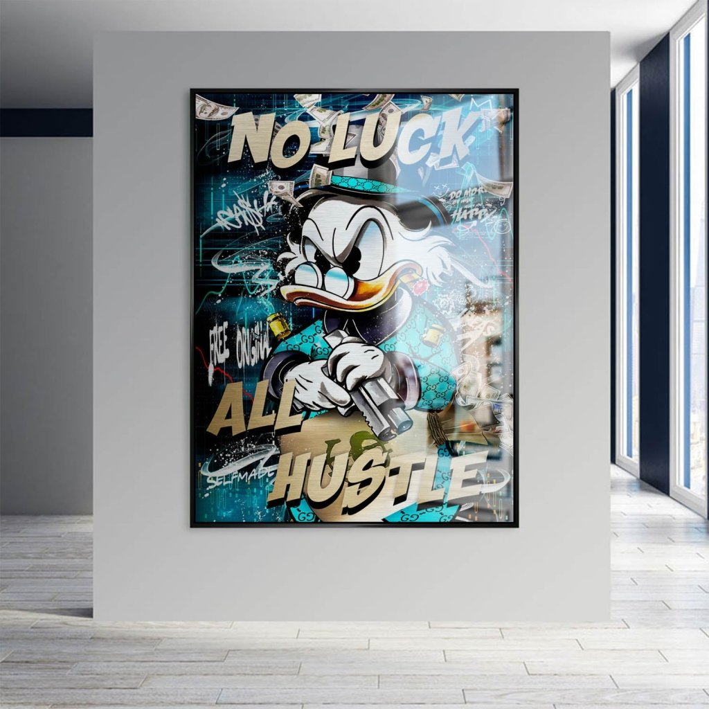 Dagobert Duck All Hustle Pop Art Aludibond Brush Bild INGALERIE