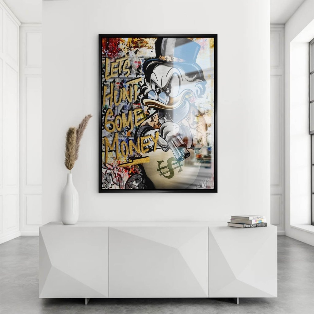 Dagobert Duck Let's Hunt Pop Art Aludibond Gebürstet Bild INGALERIE