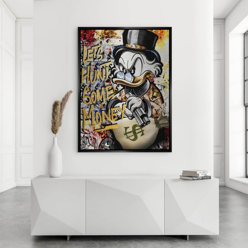 Dagobert Duck Let's Hunt Pop Art Aludibond Gebürstet Bild INGALERIE