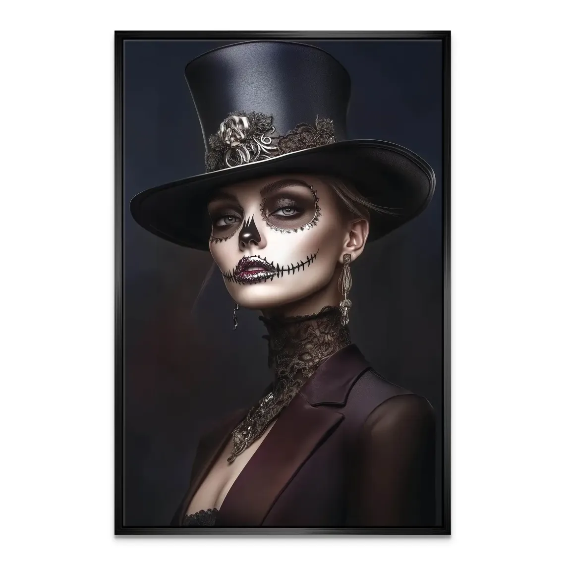 Elegante Lady mit Totenkopf-Make-up Leinwand Bild INGALERIE