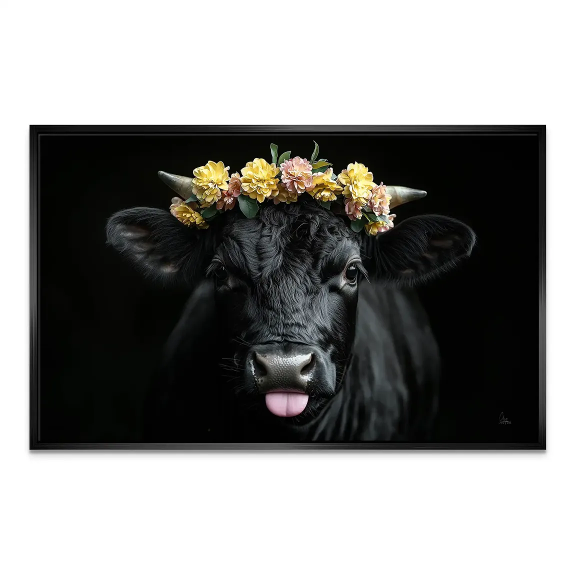 Blumige Kuh Leinwand Bild