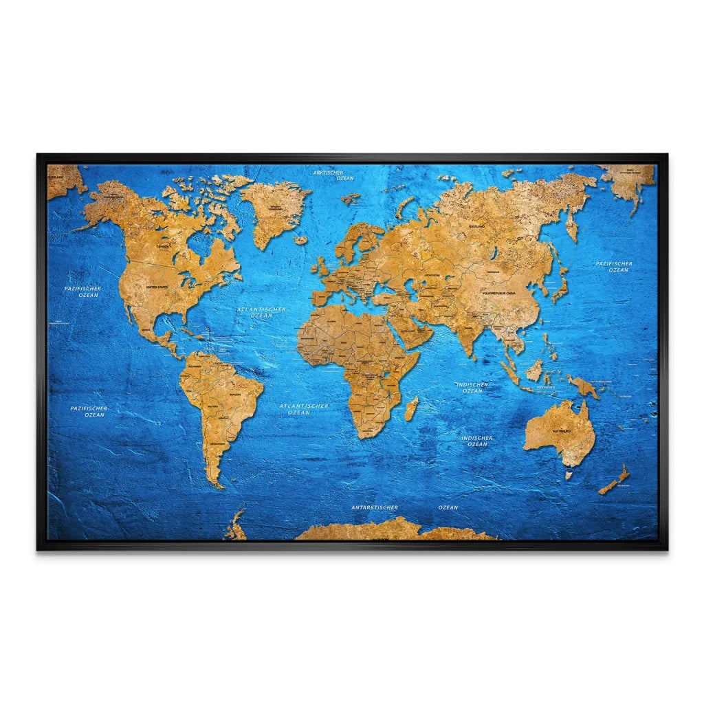 Weltkarte Blue Stone Leinwand Bild INGALERIE