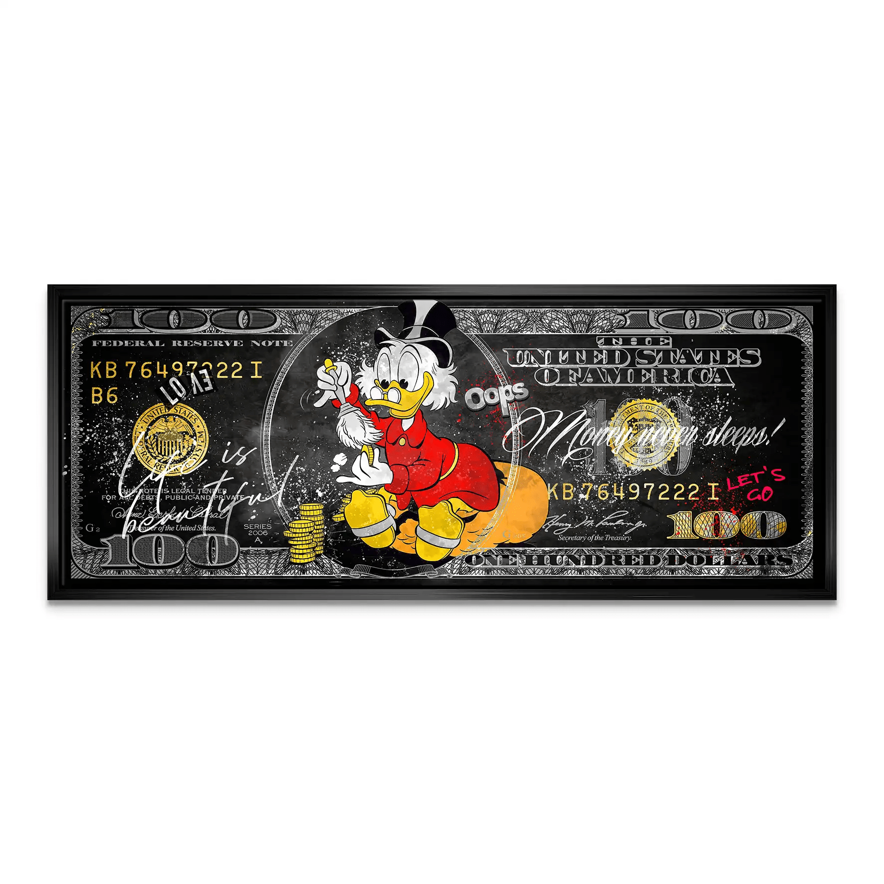 Dagobert Money Never Sleeps Dollar Dark Leinwand Bild INGALERIE