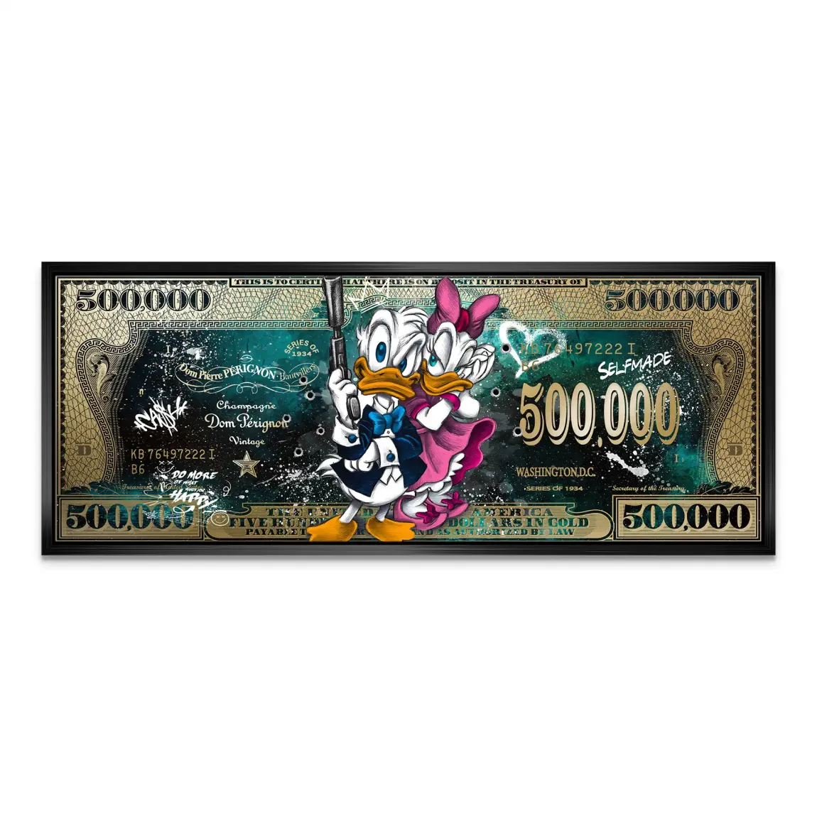 Donald & Daisy Duck Green Gold Pop Art Dollar Leinwand Bild INGALERIE