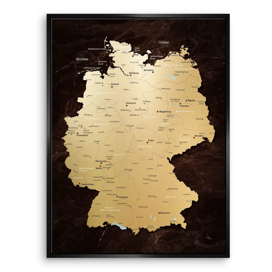 Deutschland Karte Gold Leinwand Bild