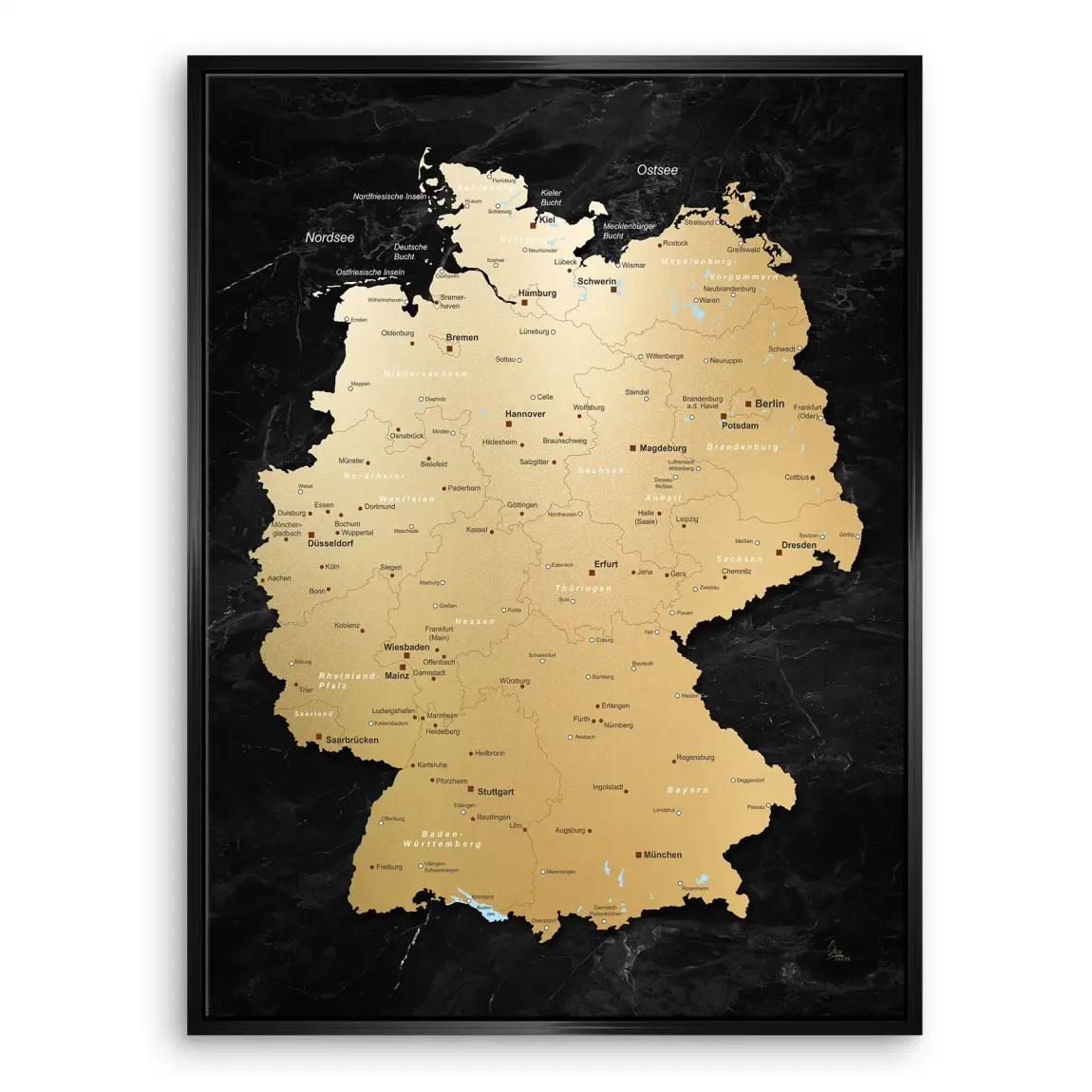 Deutschland Karte Gold Retro Leinwand Bild