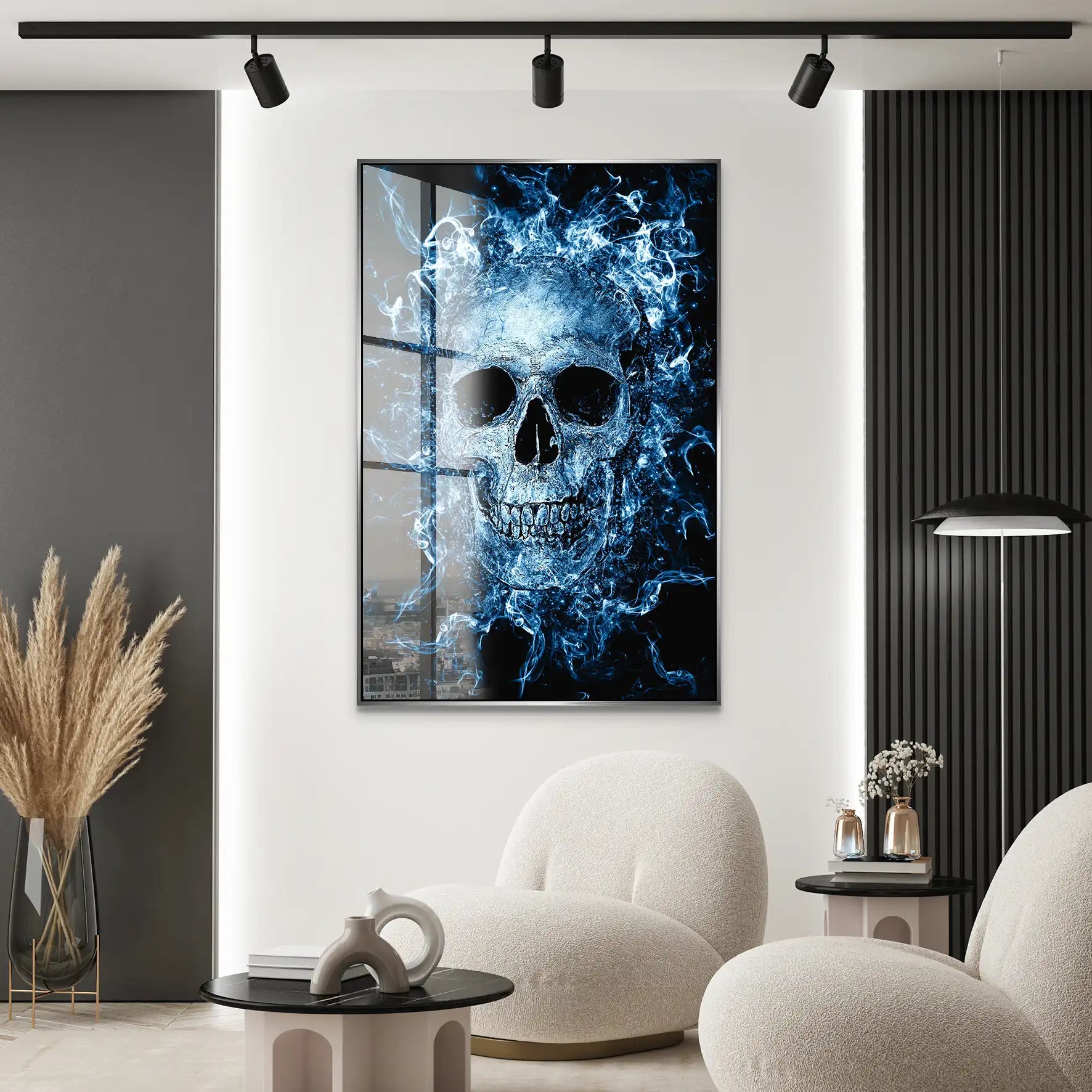 Totenkopf Abstrakt Blau Acrylglas Bild INGALERIE