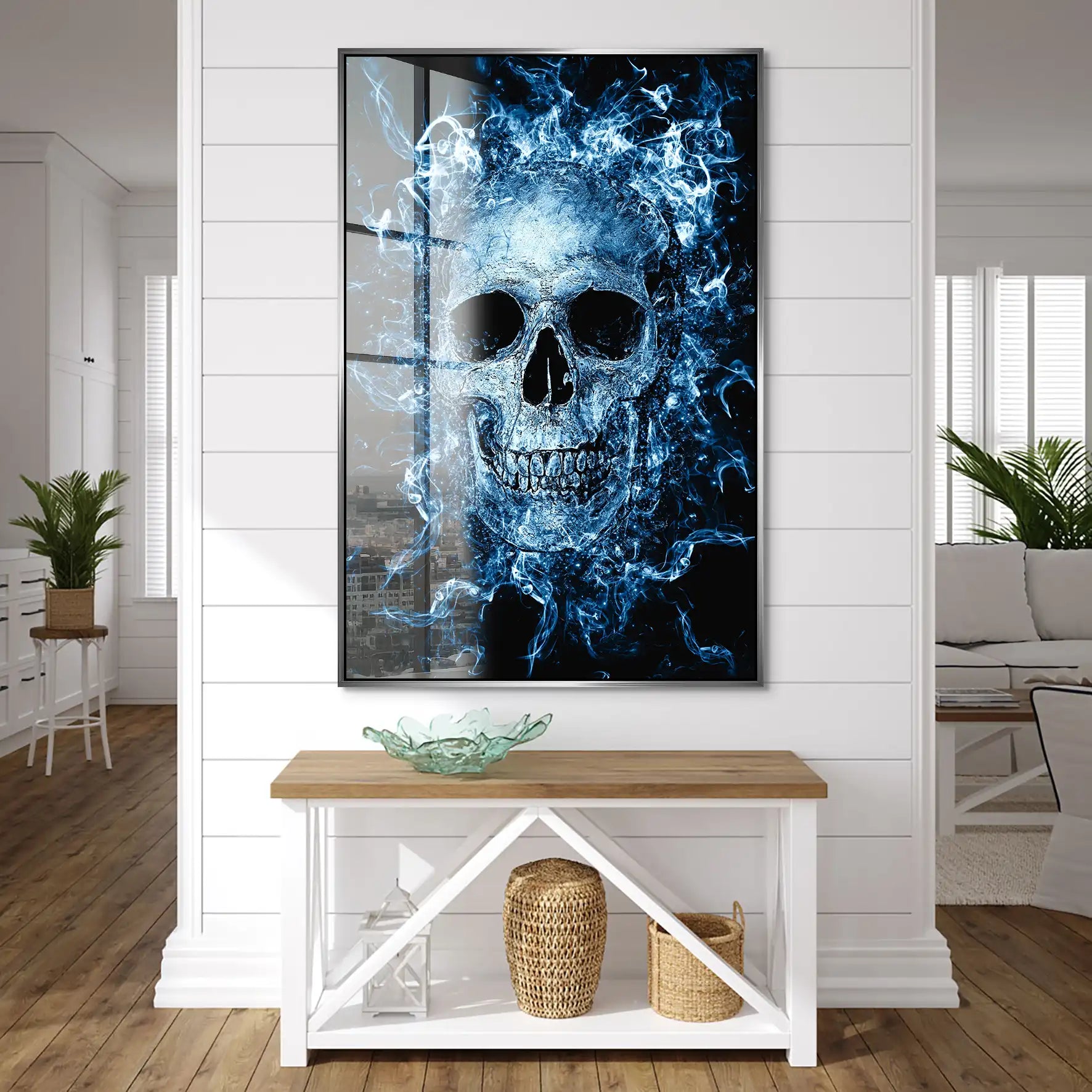 Totenkopf Abstrakt Blau Acrylglas Bild INGALERIE