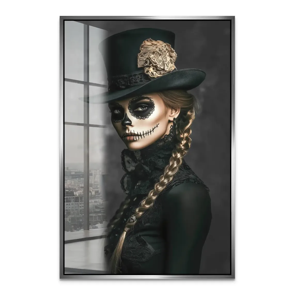 Geheimnisvolle Schönheit im Catrina Look Acrylglas Bild INGALERIE