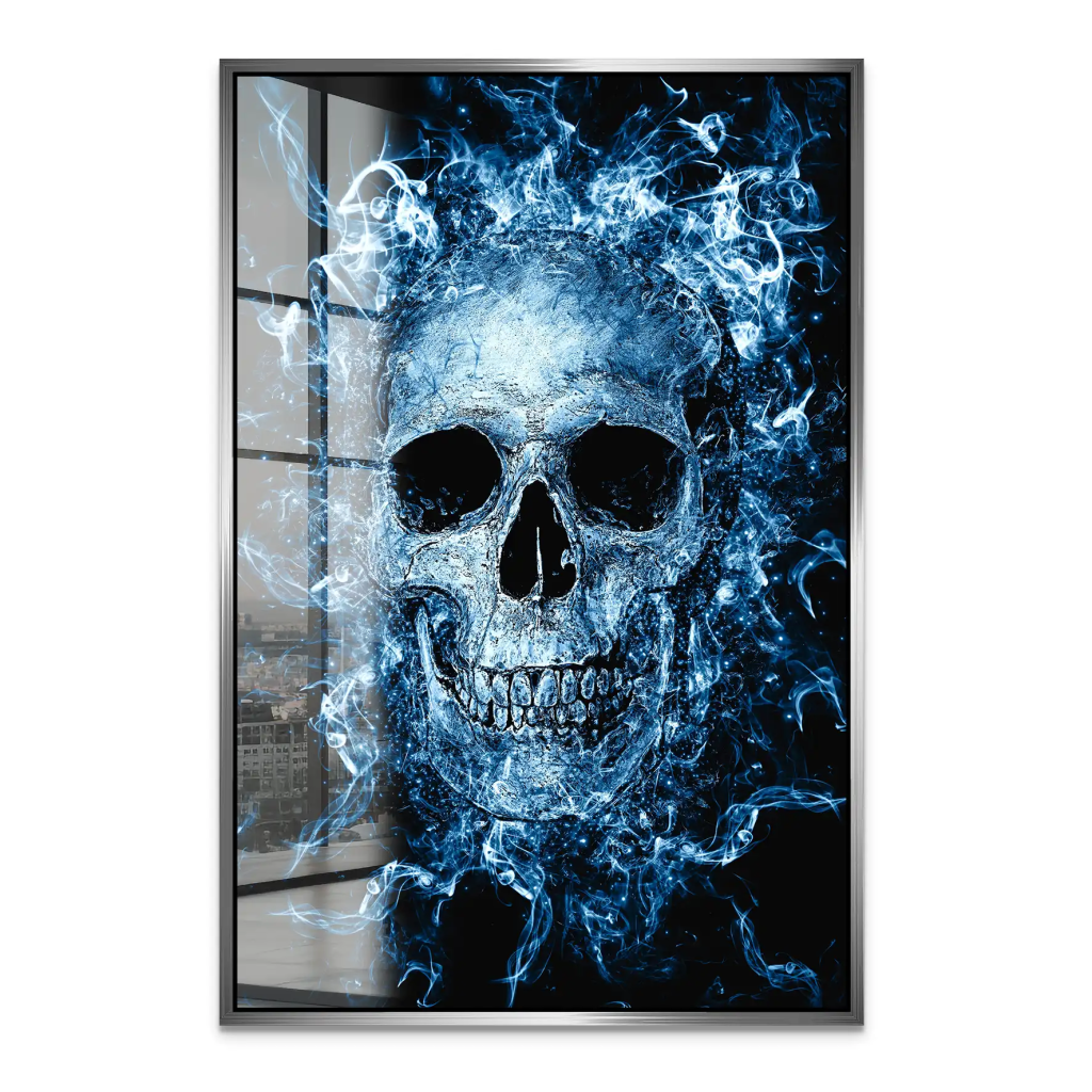 Totenkopf Abstrakt Blau Acrylglas Bild INGALERIE