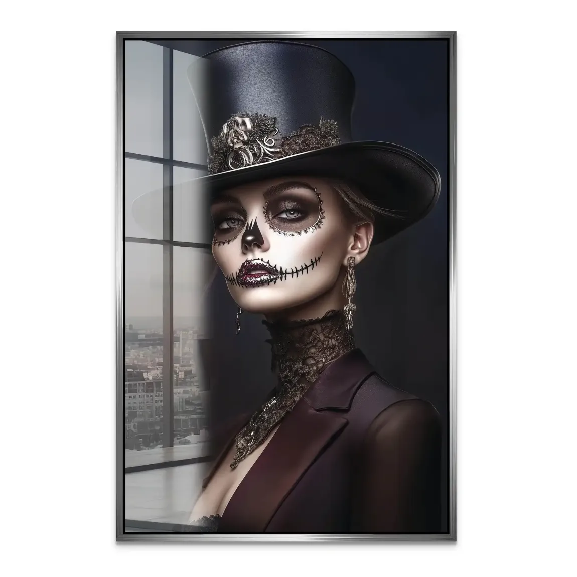 Elegante Lady mit Totenkopf-Make-up Acrylglas Bild INGALERIE