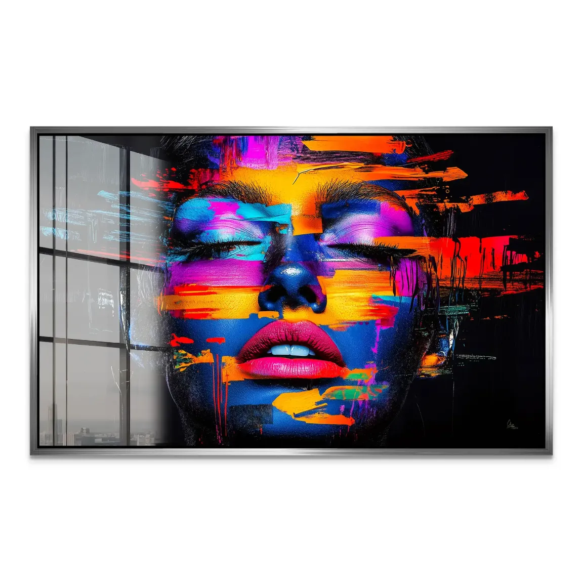 Neon Frauenportrait Acrylglasbild