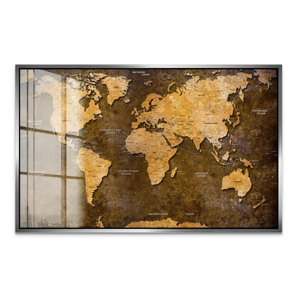 Weltkarte Yellow Stone Acrylglas Bild INGALERIE