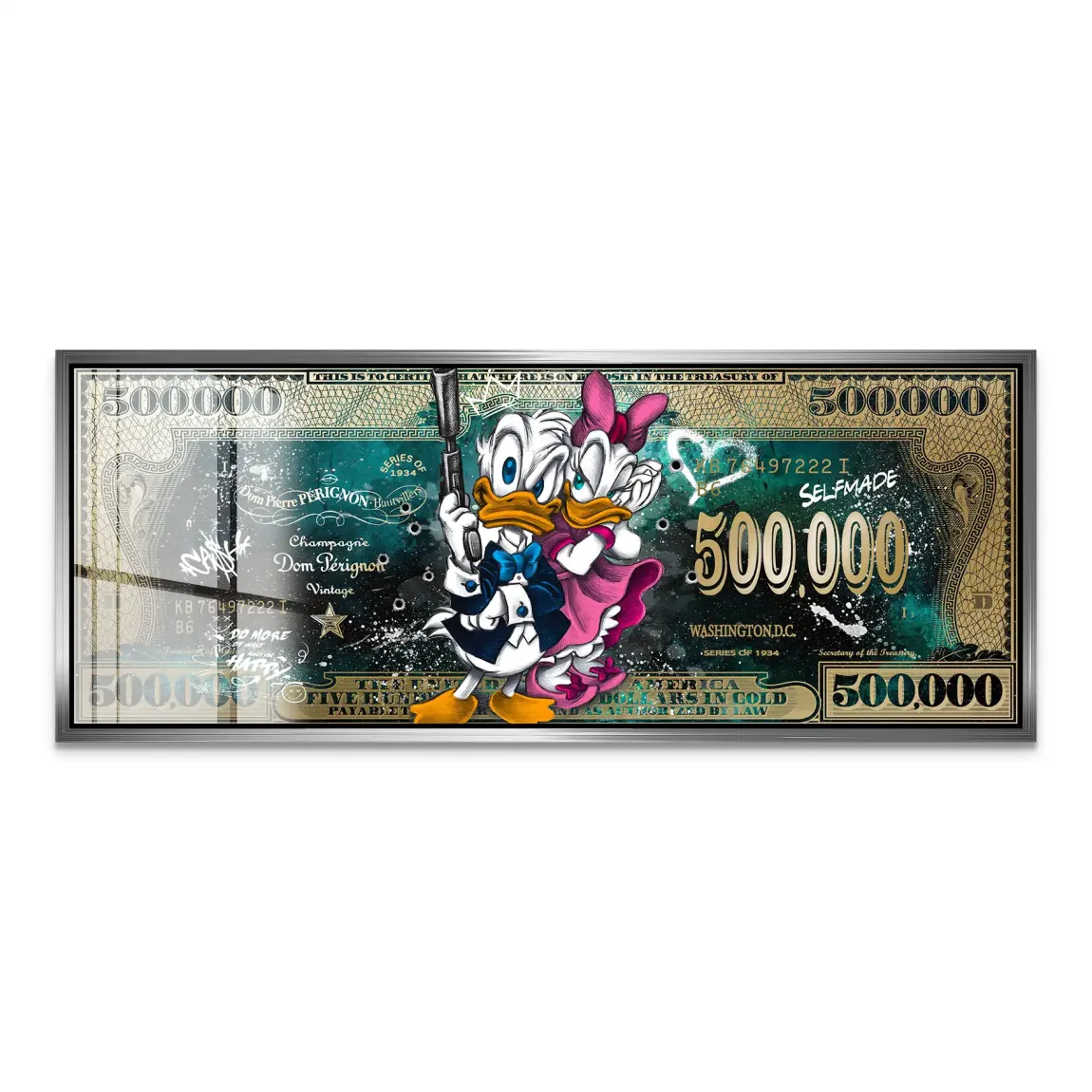 Donald & Daisy Duck Green Gold Pop Art Dollar Acrylglas Bild INGALERIE