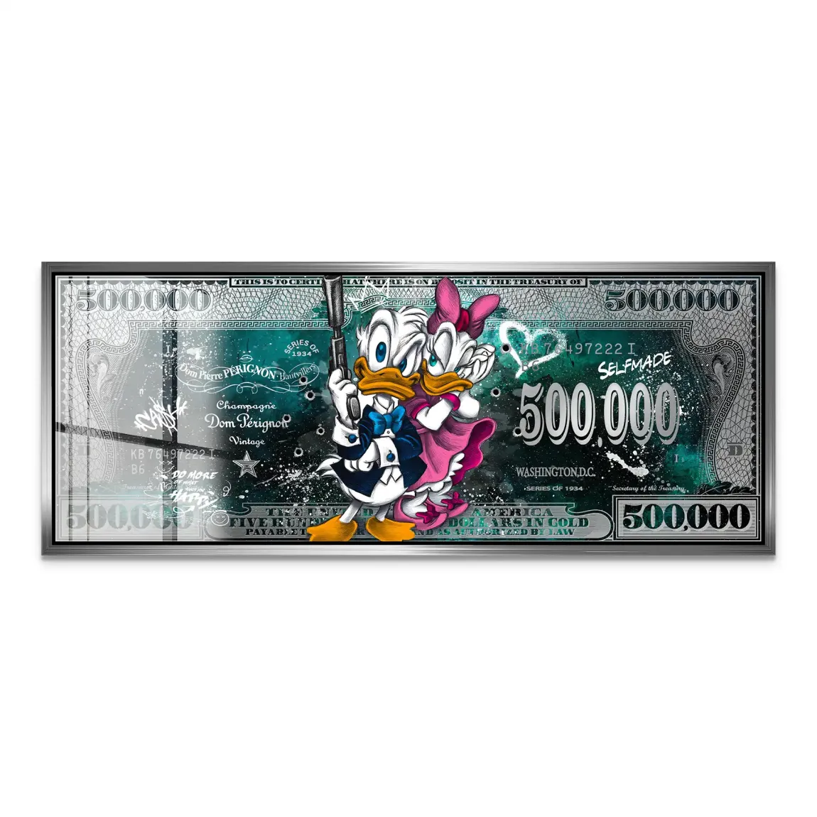 Donald & Daisy Duck Green Pop Art DollarAcrylglas Bild INGALERIE
