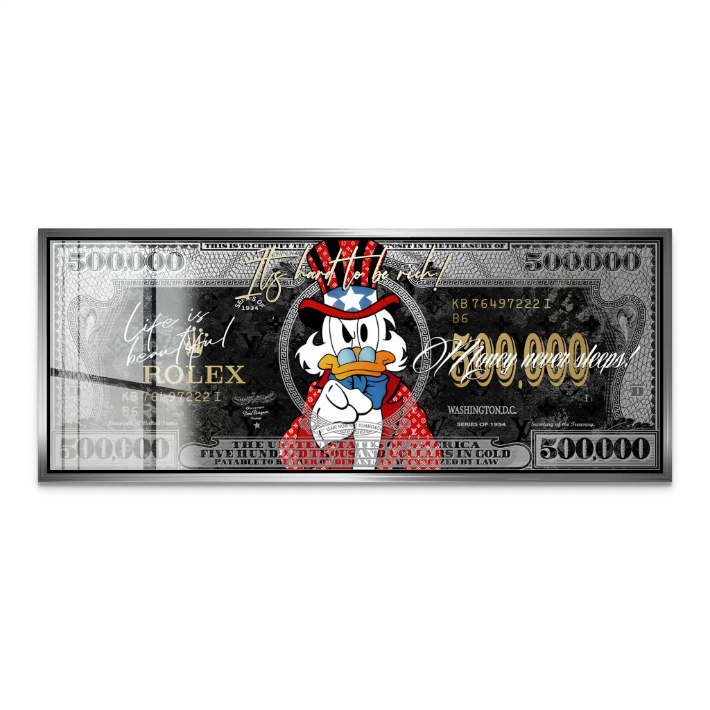 Dagobert Money Never Sleeps Dollar Black Acrylglas Bild INGALERIE