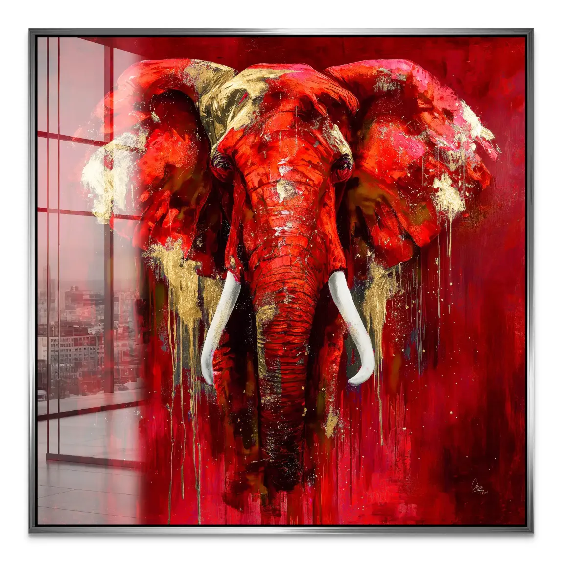 Roter Elefant Acrylglasbild