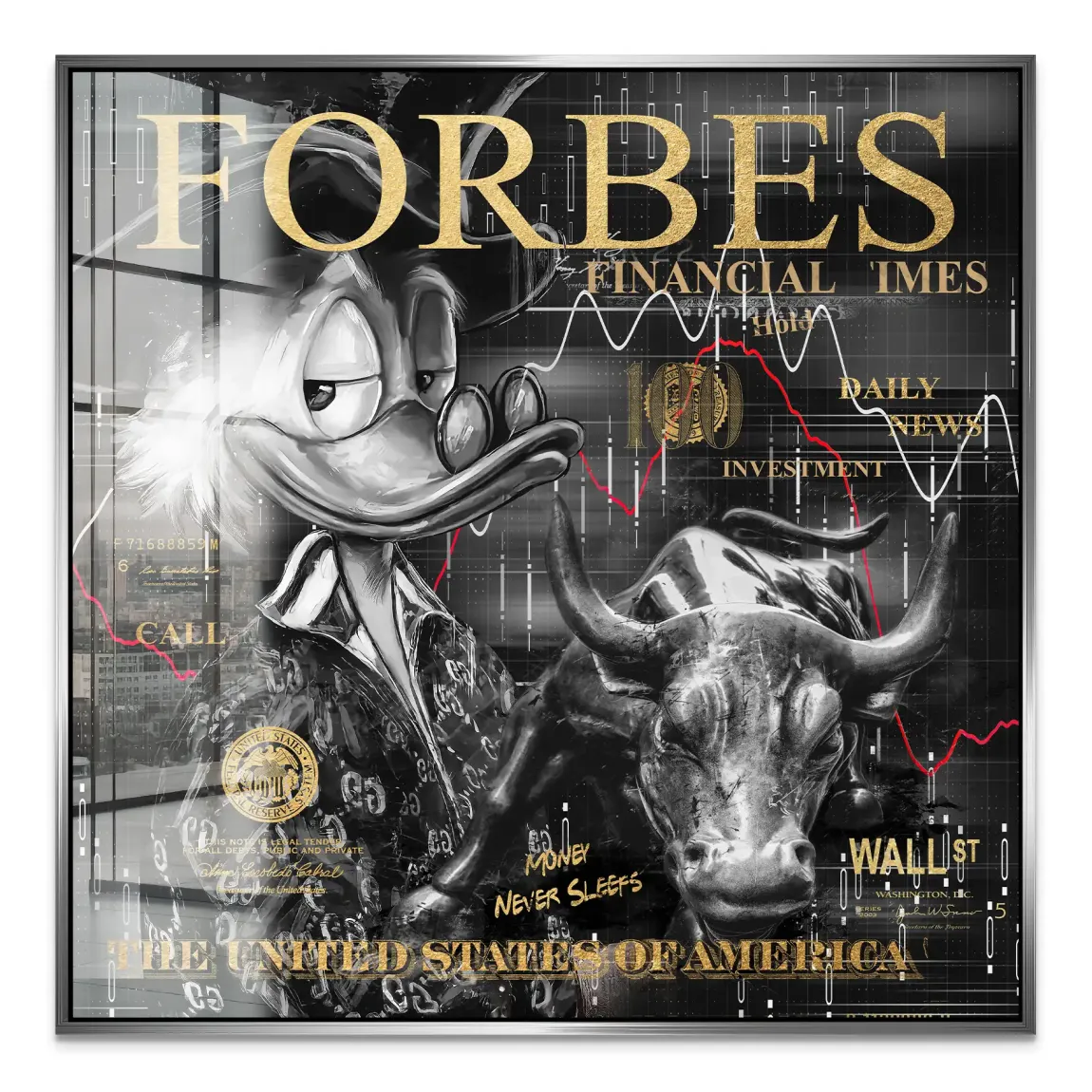 Dagobert Duck Wallstreet Black Gold Acrylglas Bild