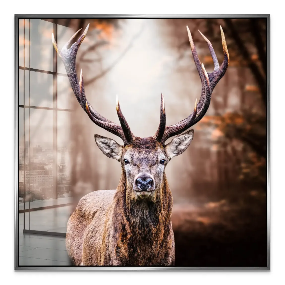 Hirsch Herbstkrone Acrylglasbild