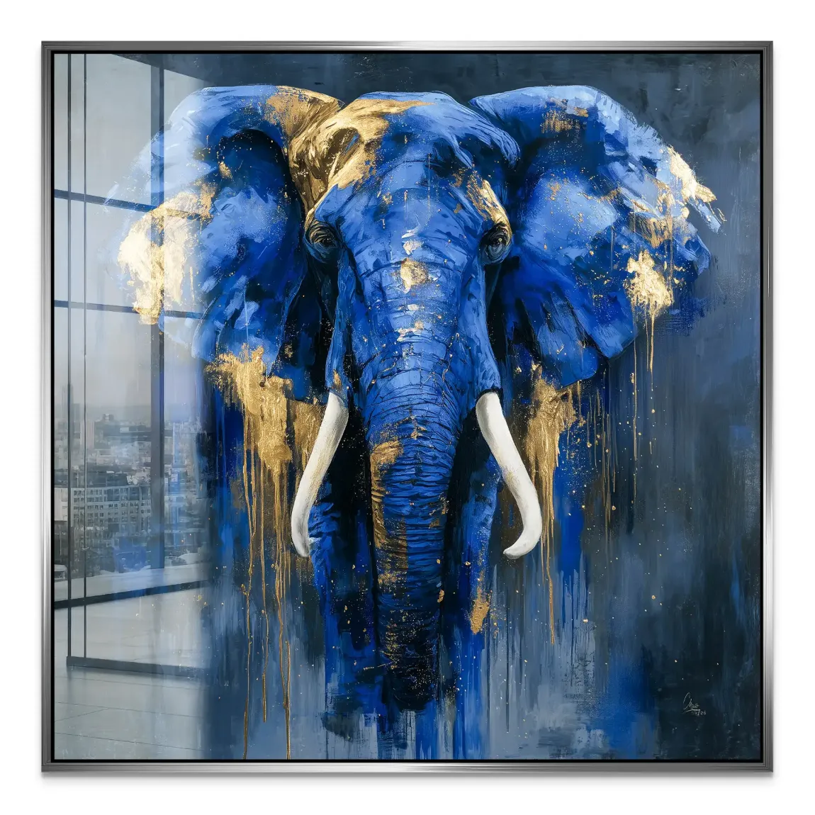 Blauer Elefant Abstrakt Acrylglasbild
