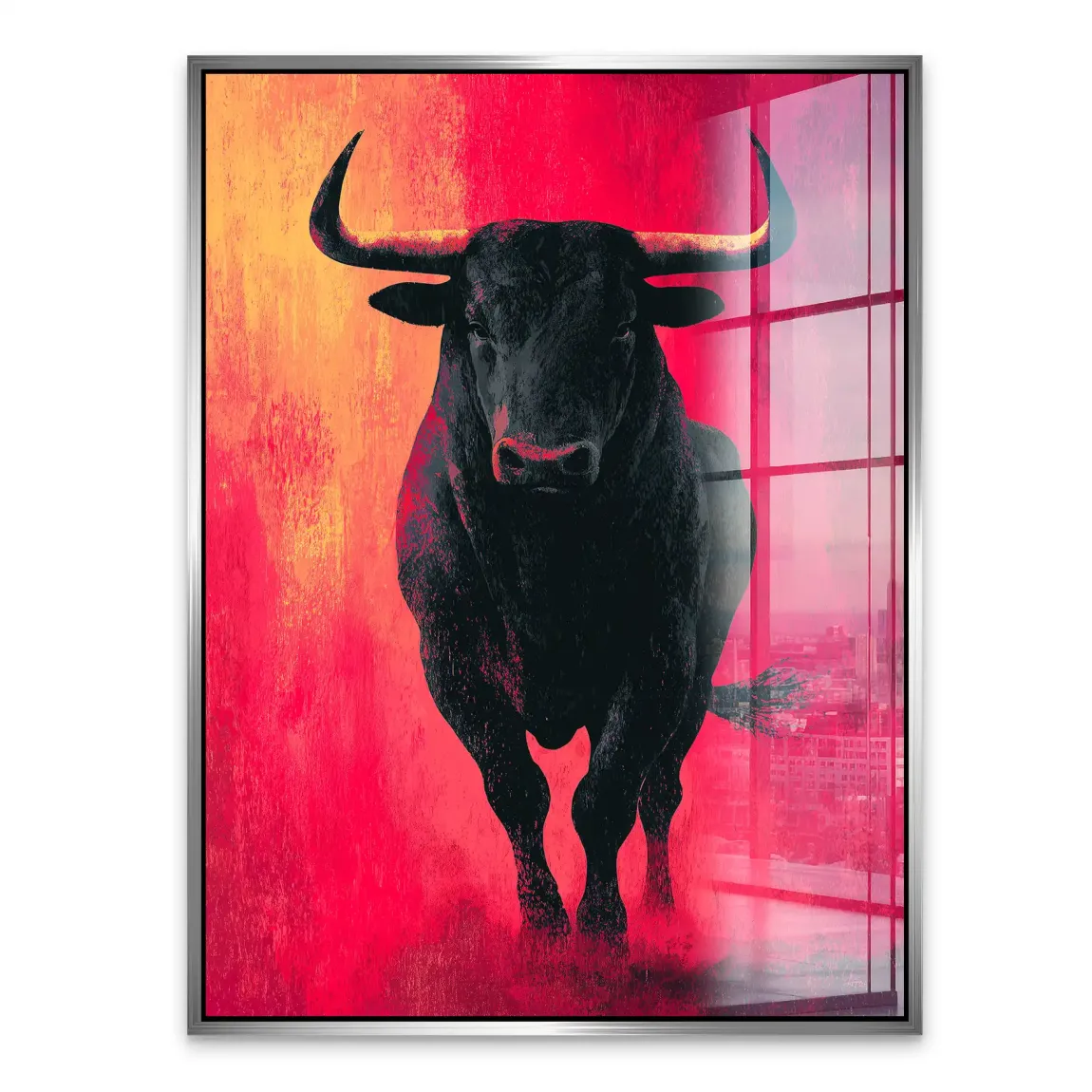 Stier in Rot Acrylglasbild