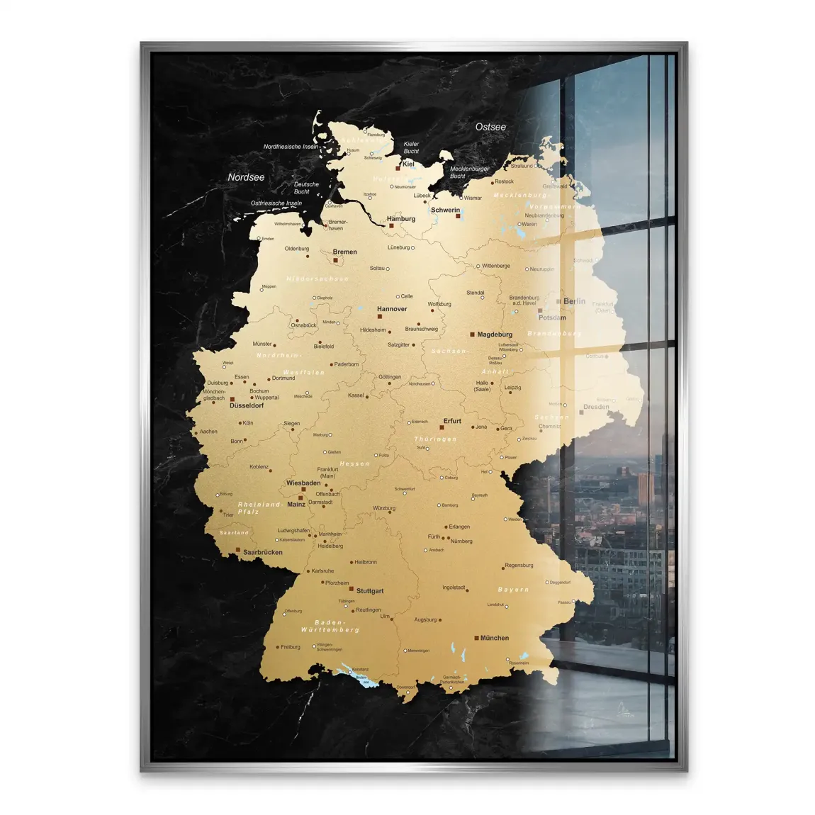 Deutschland Karte Gold Retro Acrylglasbild