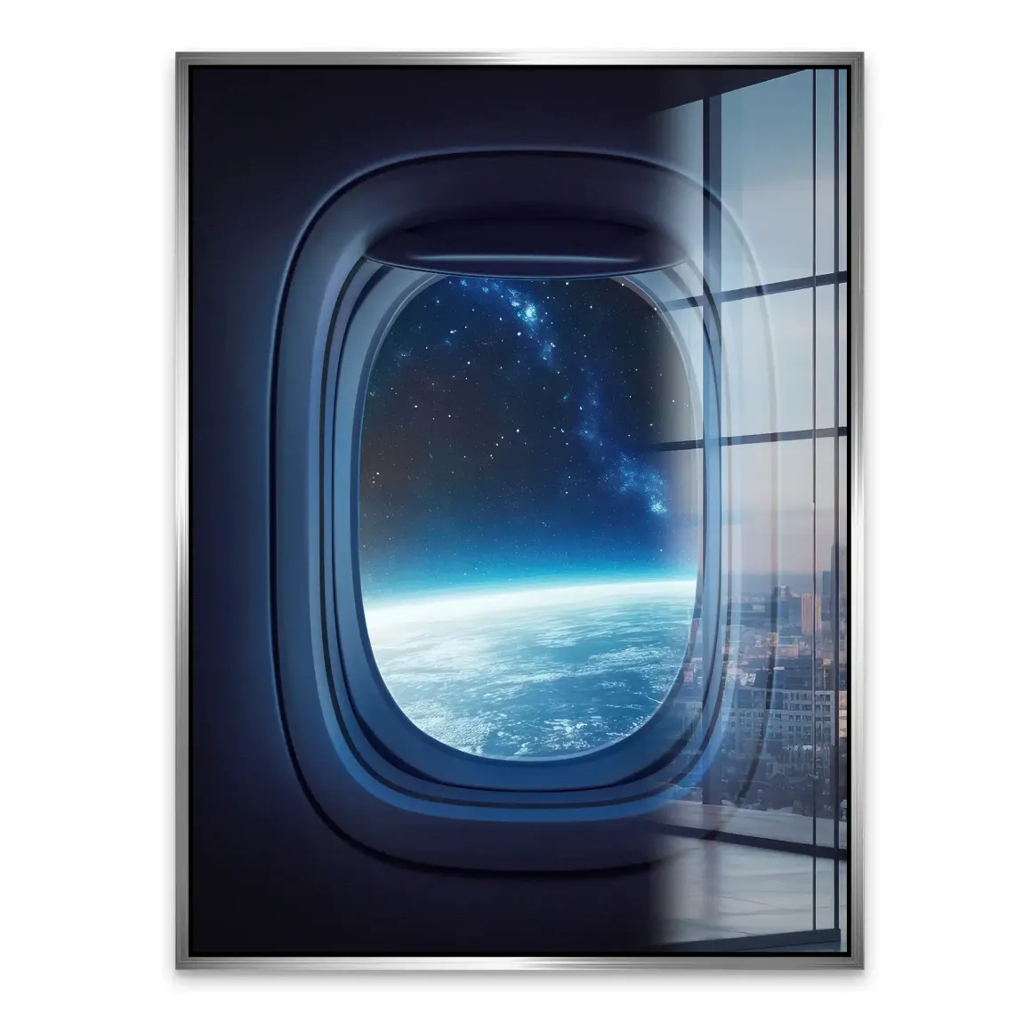 Flugzeugfenster Galaxie Acrylglasbild