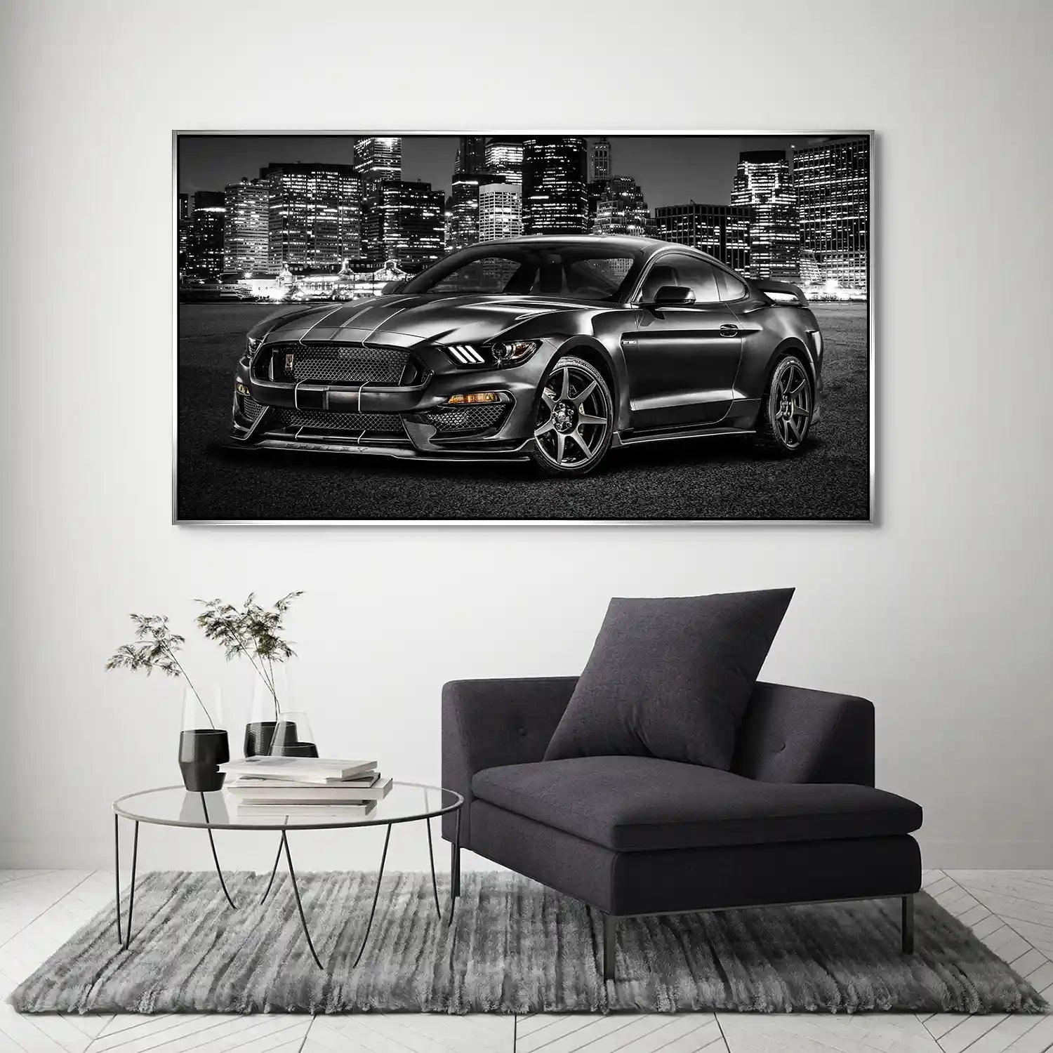 Ford Mustang Black City Aludibond Bild INGALERIE