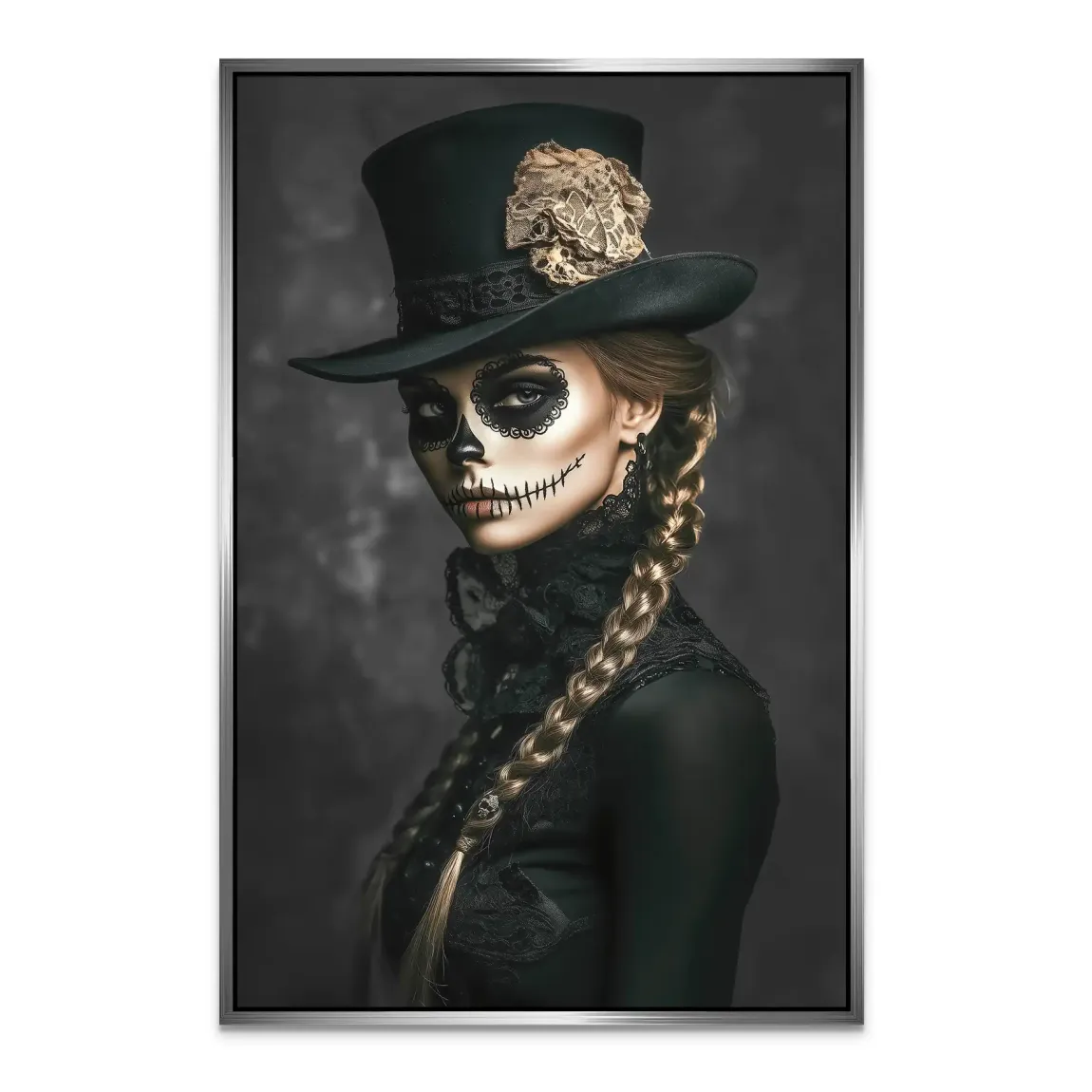 Geheimnisvolle Schönheit im Catrina Look Alu Dibond Bild INGALERIE