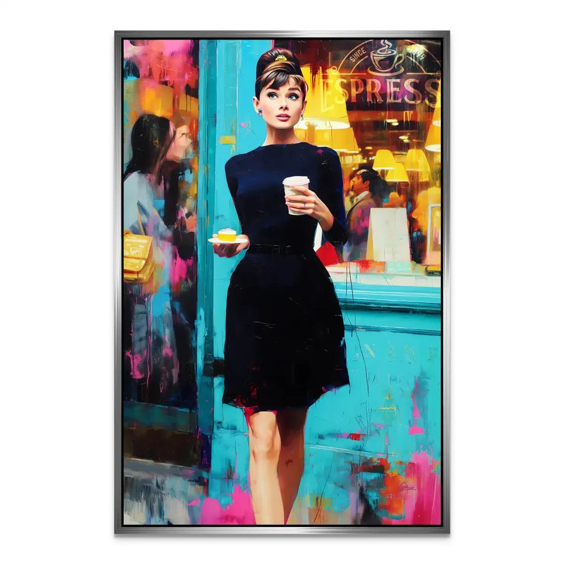 Audrey Hepburn Frühstück mit Stil AluDibond Bild INGALERIE