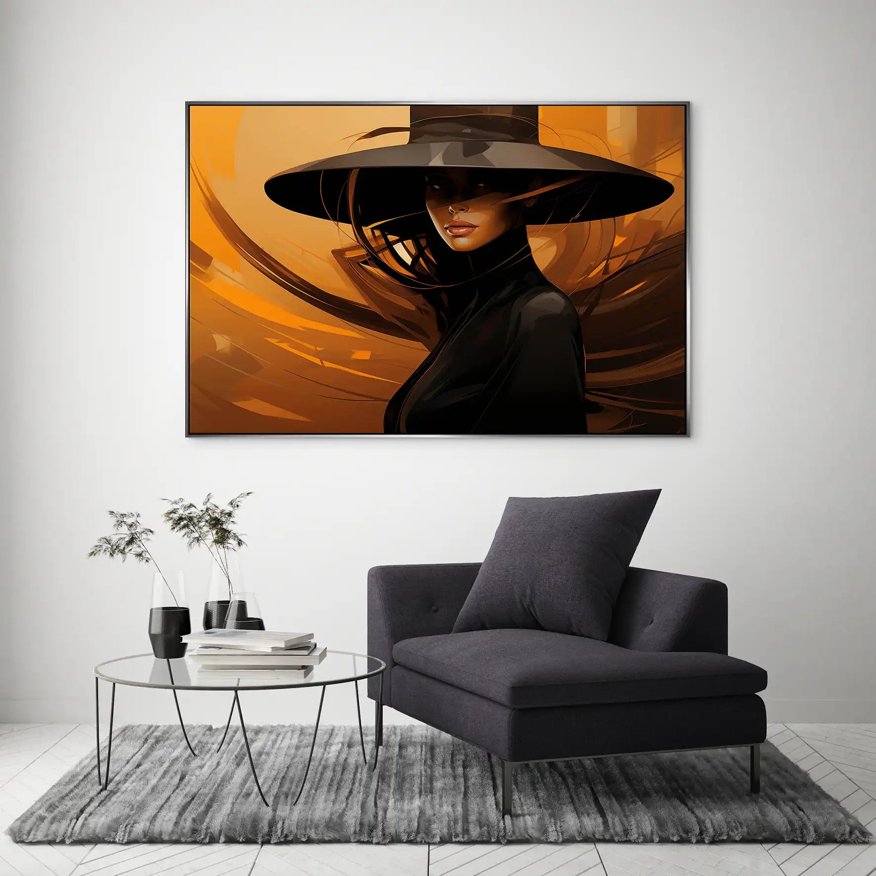 Frau modern mit Hut AluDibond Bild INGALERIE