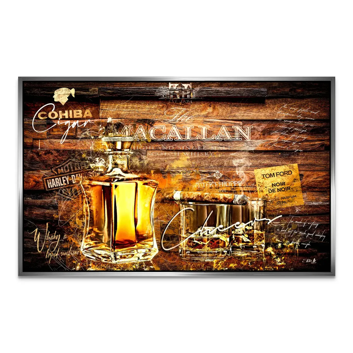 Whisky Holz und Eleganz Alu Dibond Bild INGALERIE