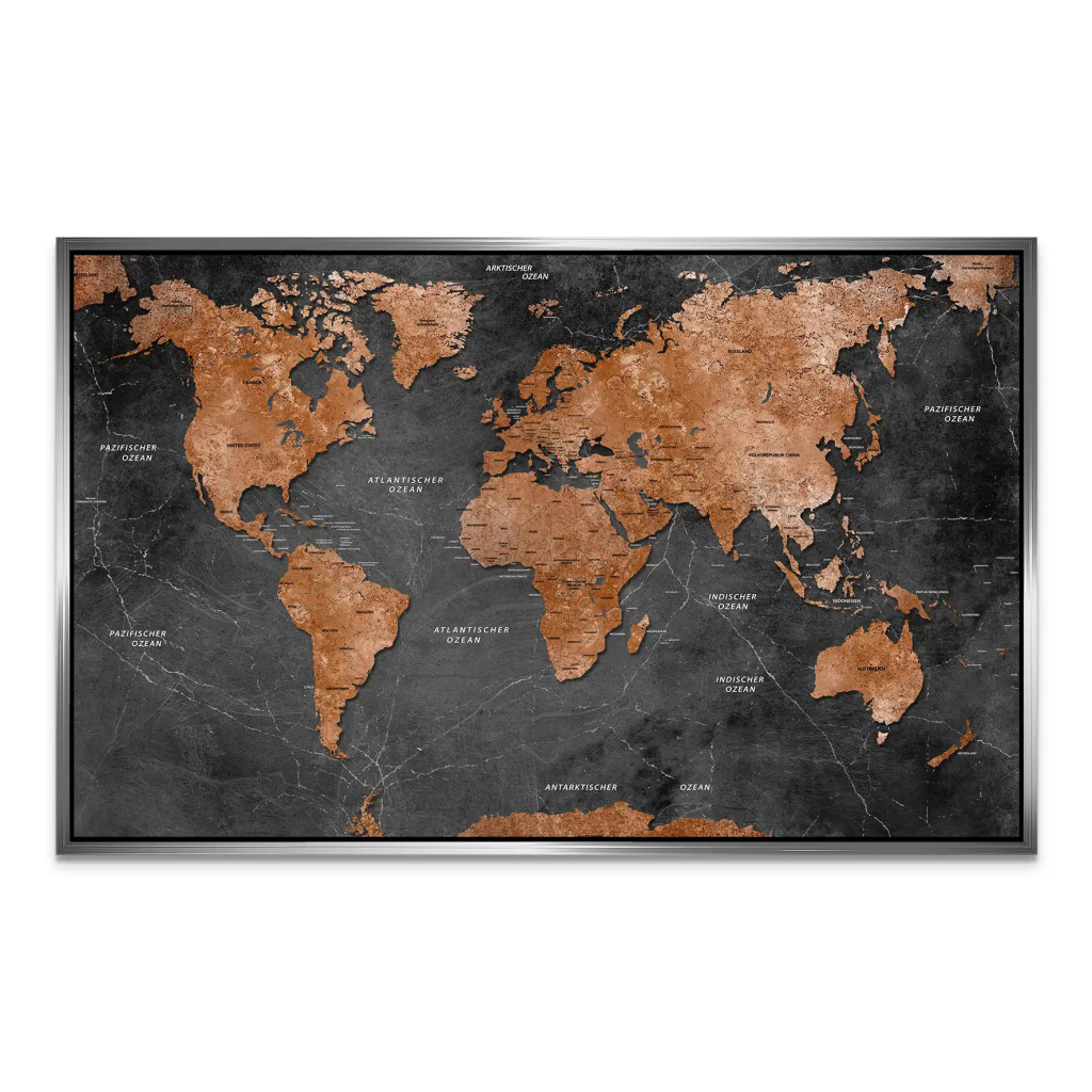 Weltkarte Retro Style AluDibond Bild INGALERIE