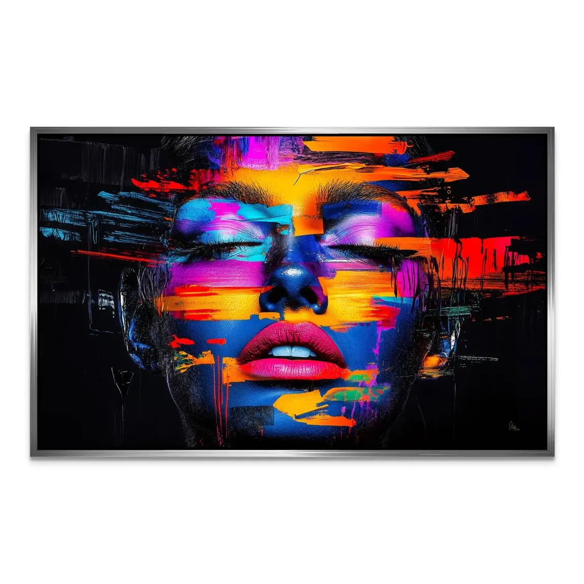 Neon Frauenportrait AluDibond Wandbild