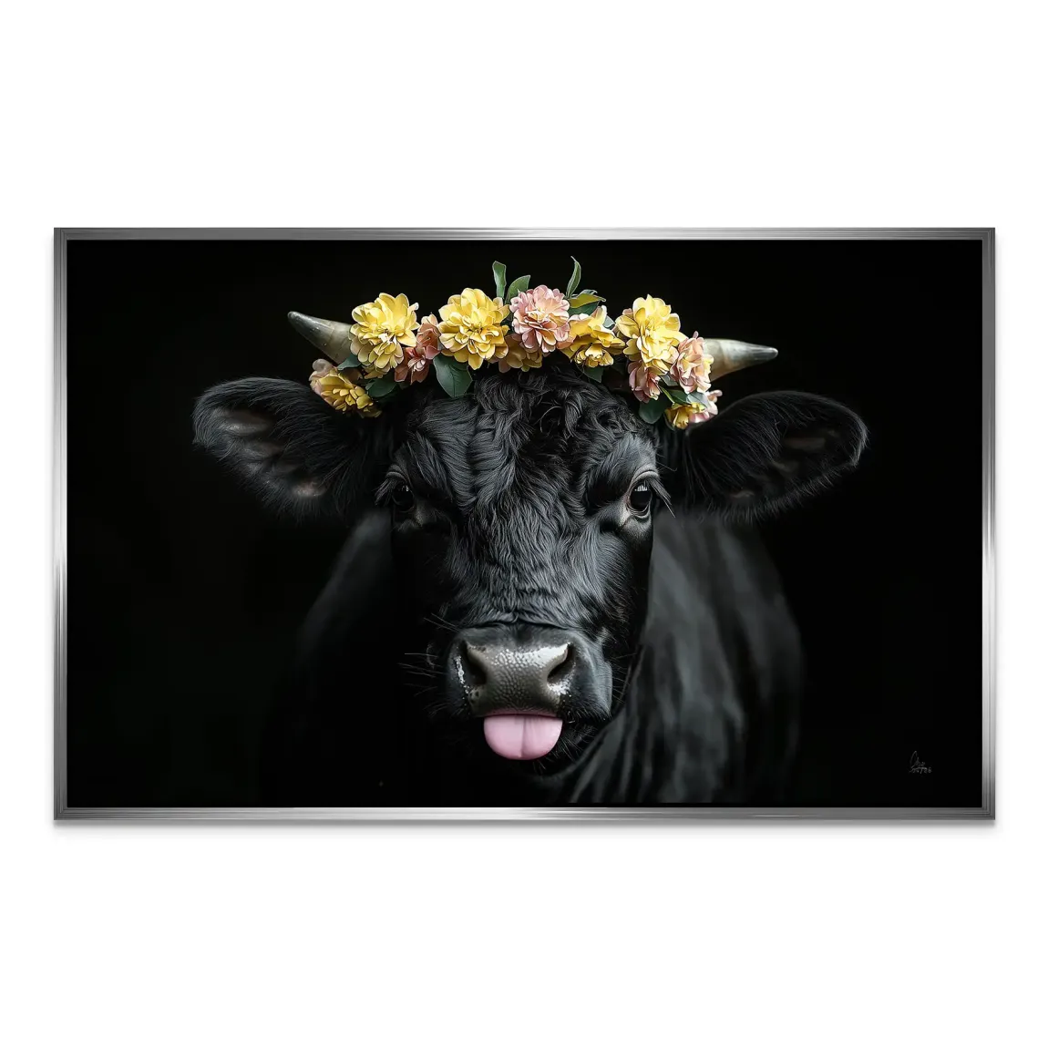 Blumige Kuh AluDibond Wandbild