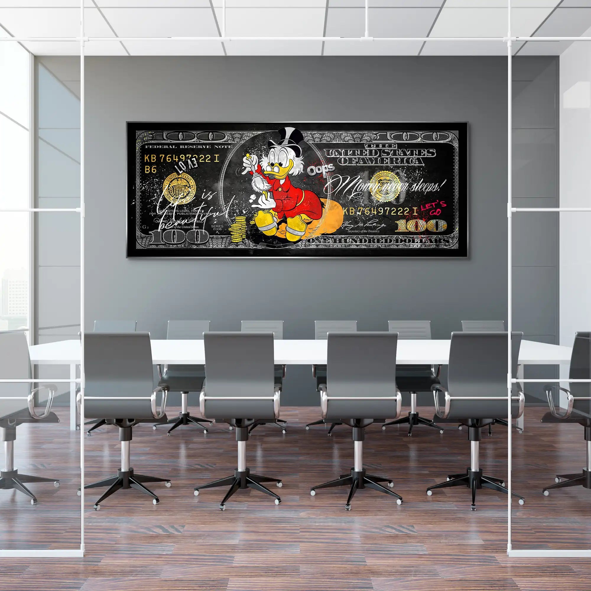 Dagobert Money Never Sleeps Dollar Dark AluDibond Bild INGALERIE