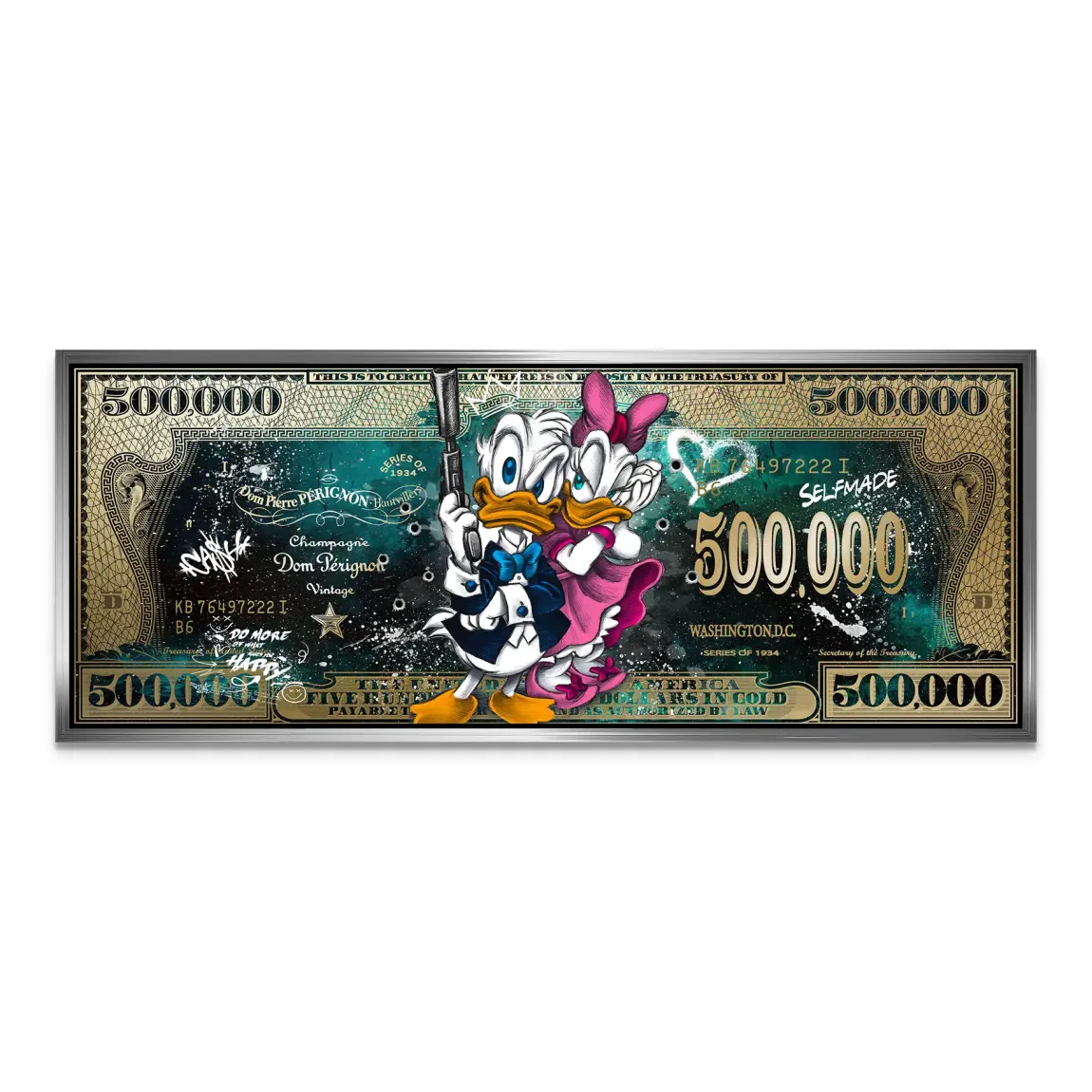 Donald & Daisy Duck Green Gold Pop Art Dollar AluDibond Bild INGALERIE