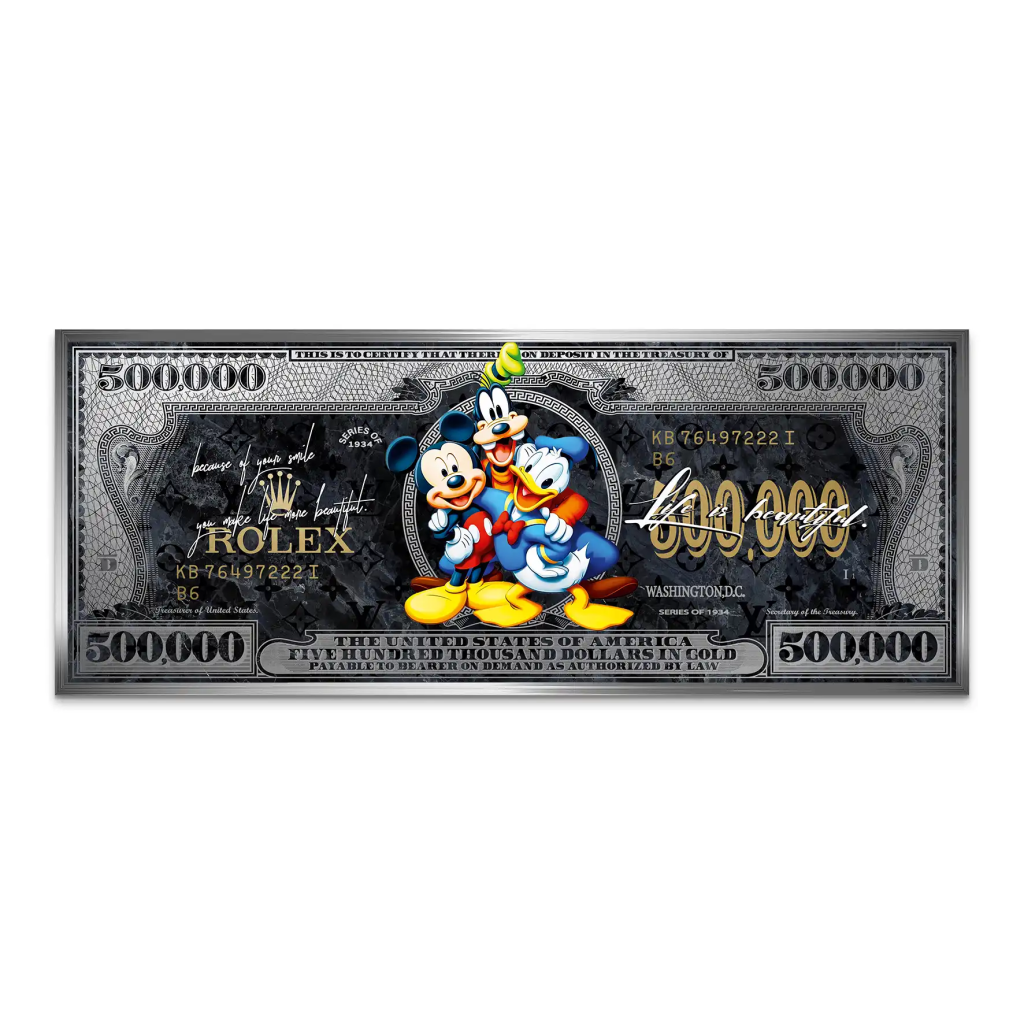 Micky Goofy Donald Dollar AluDibond Bild INGALERIE