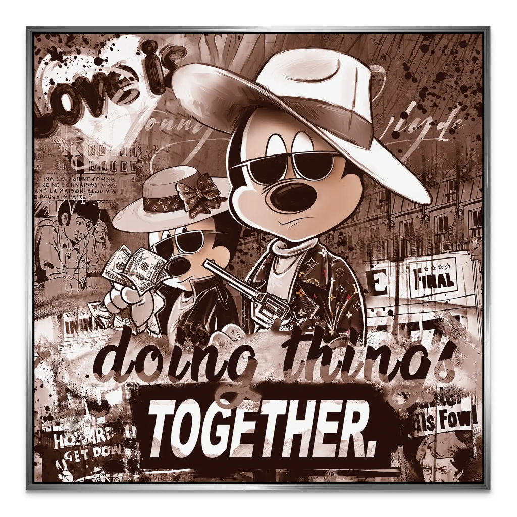 Micky & Minnie Gangster Retro Style AluDibond Bild INGALERIE
