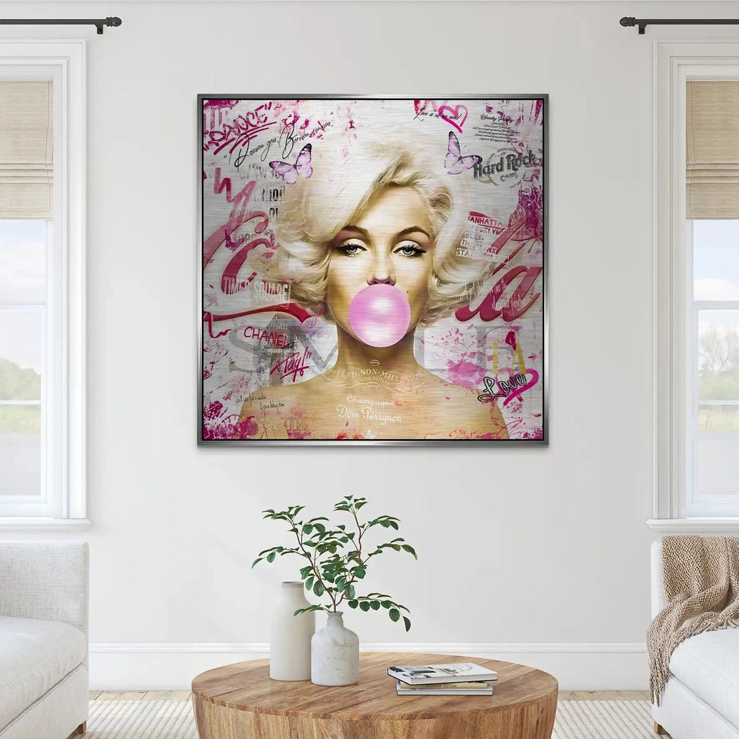 Marilyn Monroe Bubble Gum Streetart Alu Gebürstet Bild INGALERIE