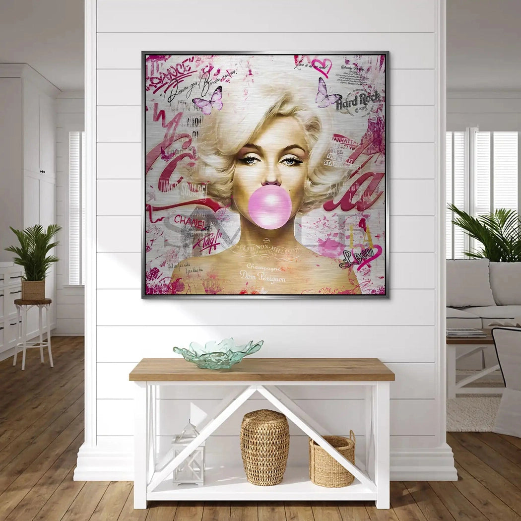 Marilyn Monroe Bubble Gum Streetart Alu Gebürstet Bild INGALERIE