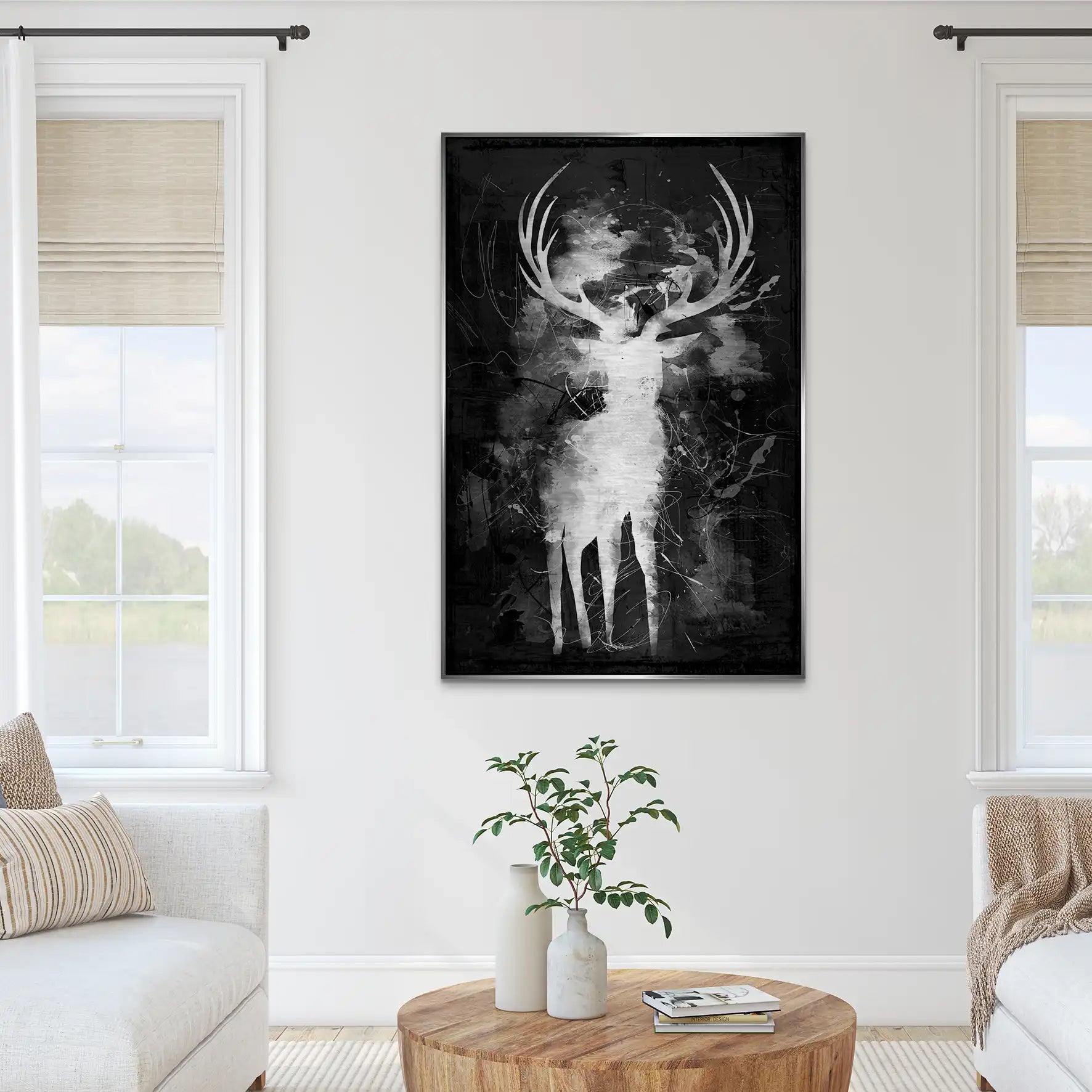 Hirsch Abstrakt Black Style AluDibond Gebürstet INGALERIE