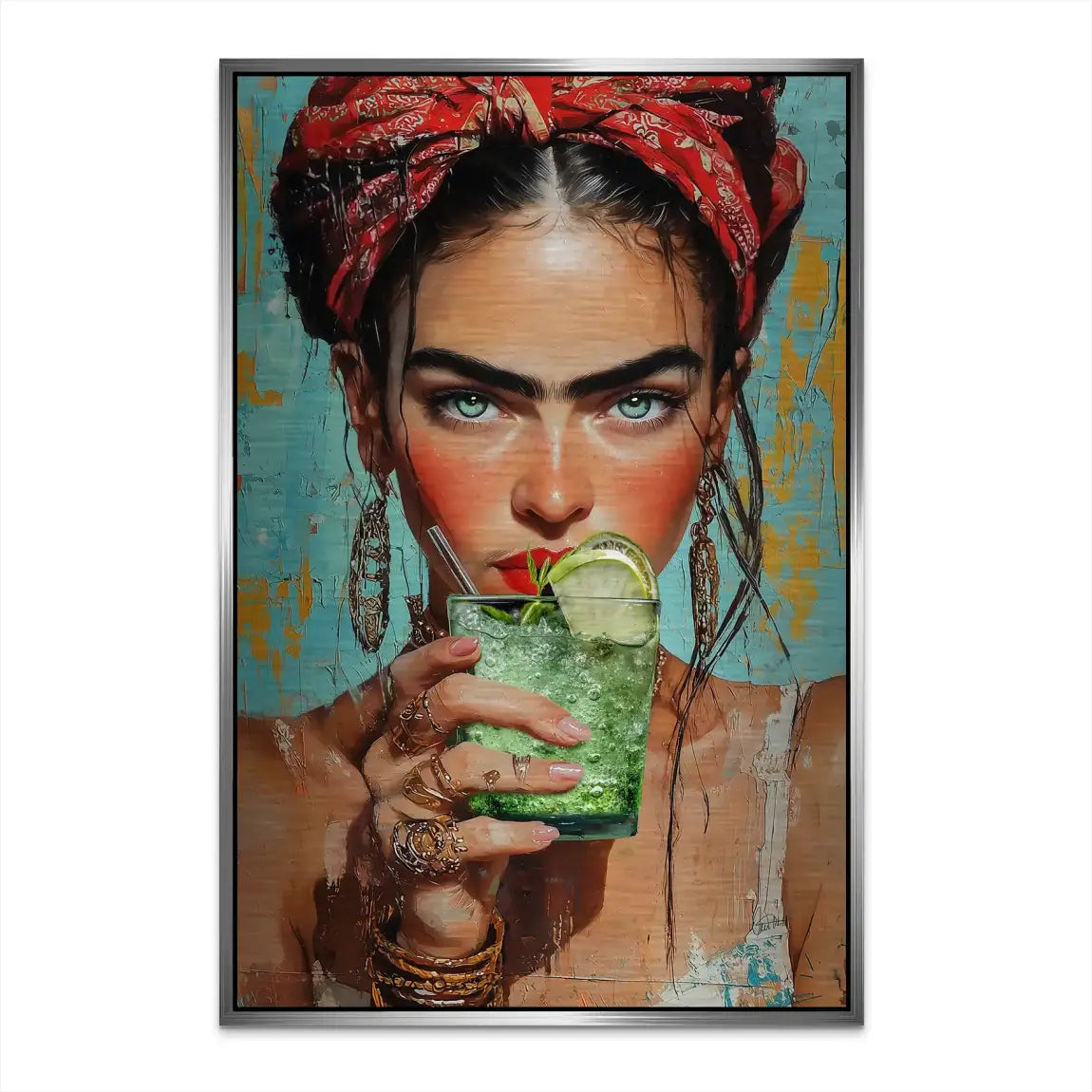 Frida Kahlo Mint Alu Dibond Bild gebürstet