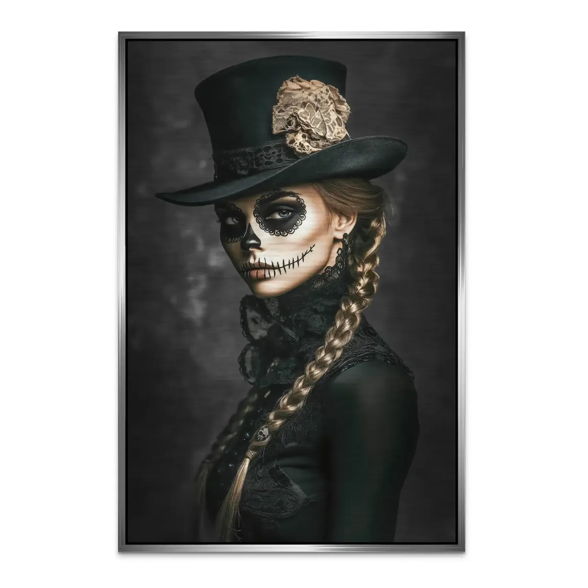 Geheimnisvolle Schönheit im Catrina Look Alu Dibond Bild gebürstet INGALERIE